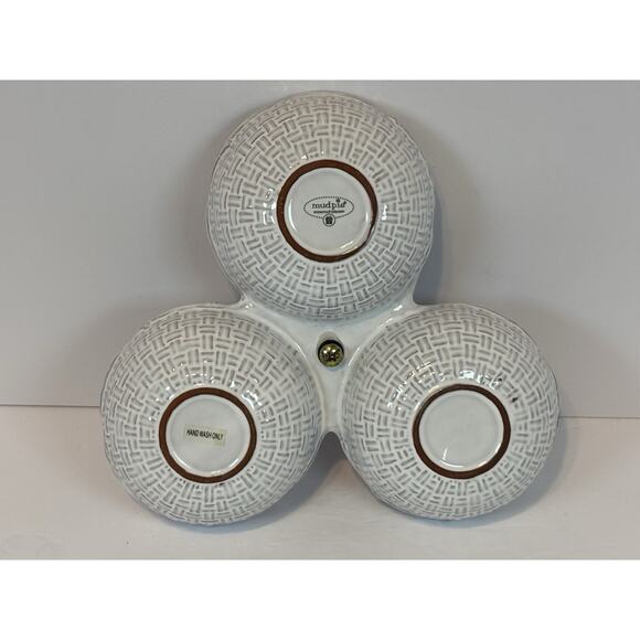 Mud Pie Triple Section Ceramic Basket Weave Serving Bowl with Grape Handle - Picture 7 of 9